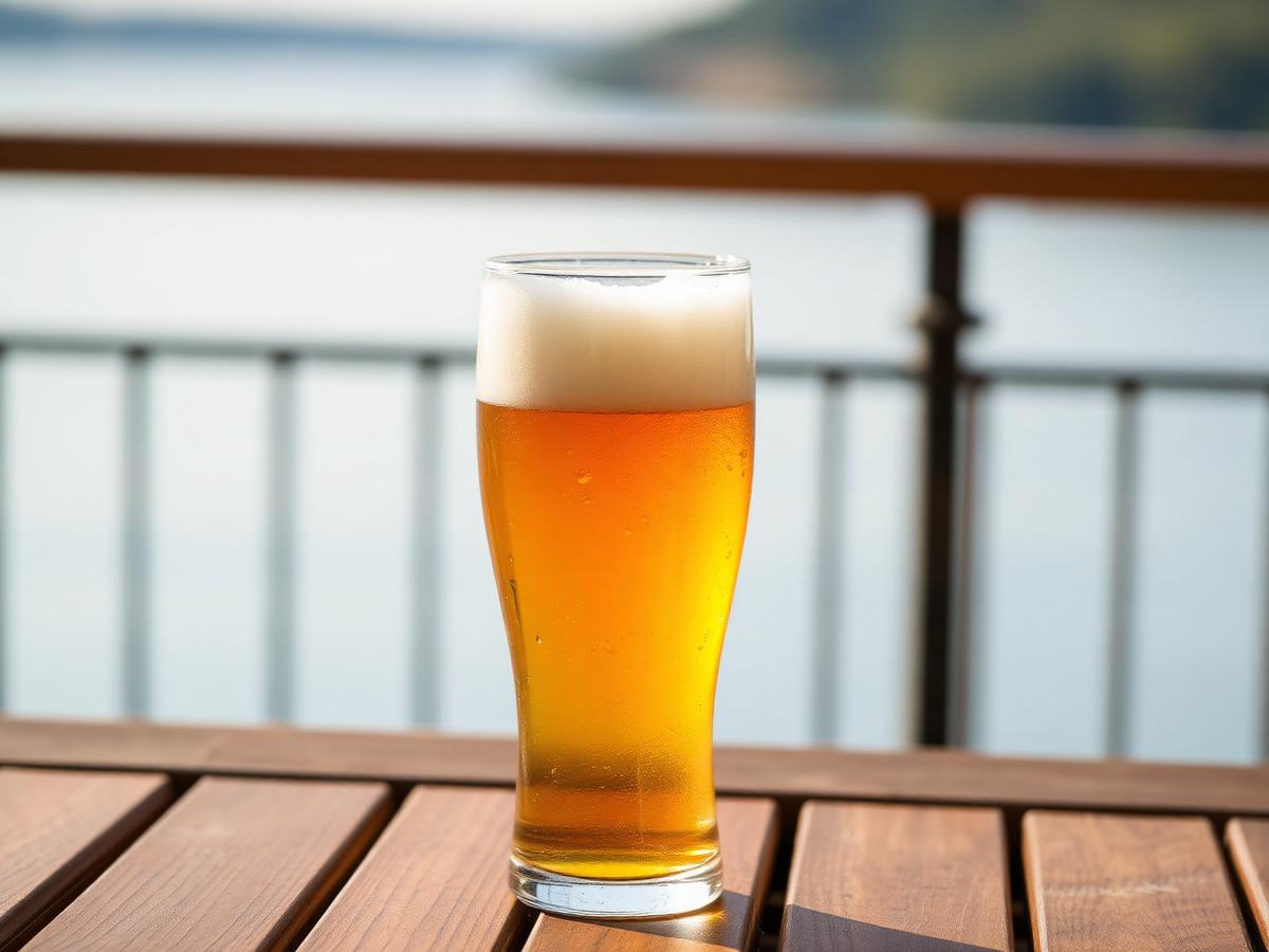 Vychlazený čepované pivo na terase nad rybníkem