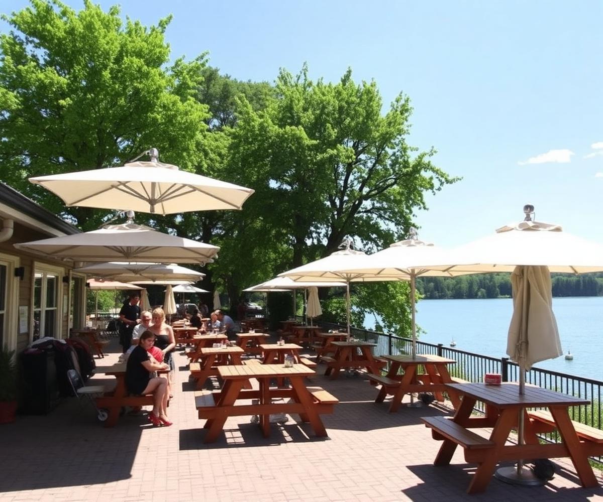 Terasa restaurace Lakeside Romance s výhledem na Zrcadlové jezero